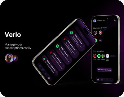 Verlo-Subscriptions manager app design figma mobileapp product subscriptions manager ui uiux uxuiux