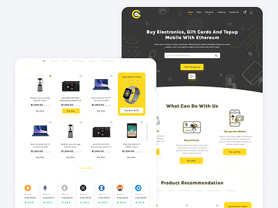 eCommerce Cryptomate - Homepage bitcoins browse clear crypto ecommerce header illustration landingpage lines products ui web website white space yellow