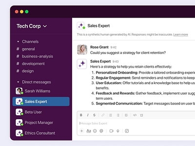 AI-Generated People in Slack ai artificialintelligence chatgpt desktop generativeai gpt llm slack syntheticusers