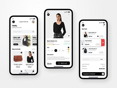 Alfina: Online Shopping App for Clothing app bold clothing concept creative design ecommerce kavizo marketing mobile mobile app shopping ux