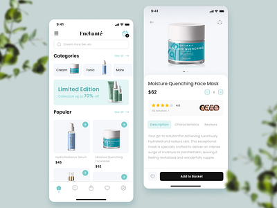 Enchanté: Online Beauty Store App app design beauty concept creative design kavizo luxury mobile app modern skin care ui ui design ux
