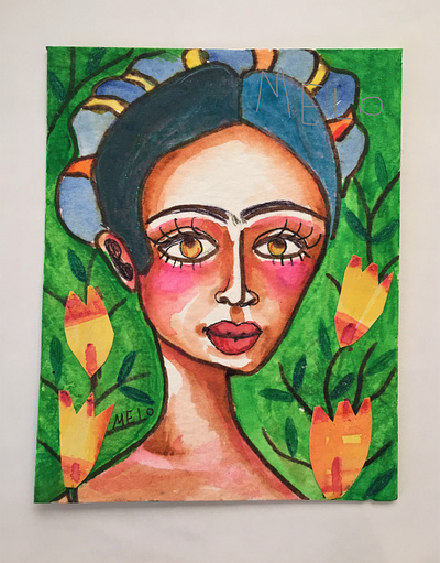 new work design frida kahlo illustration meloearth painting portrait watercolor woman