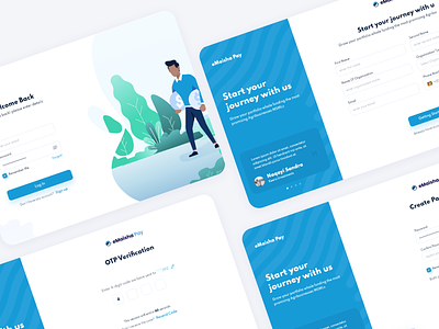 Investment Agribusineses - Login and Register Pages blue clear fields getting started illustration inputs login otp password pattern register sign in sign up testimonials ui web app white design