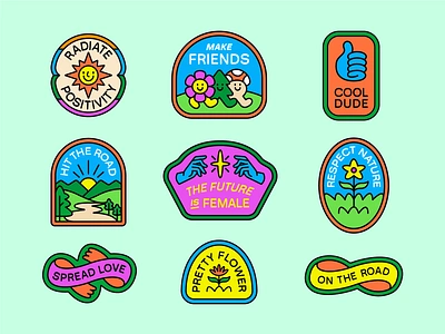 Rock the Mountain Badge No. 2 branding design flower forest graphic design grass hand hands icon illustration logo mountain mushroom plant plants sky sticker stickers sun tree