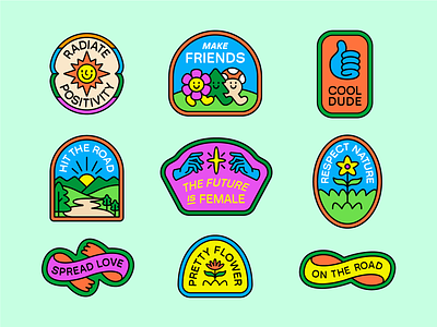 Rock the Mountain Badge No. 2 branding design flower forest graphic design grass hand hands icon illustration logo mountain mushroom plant plants sky sticker stickers sun tree