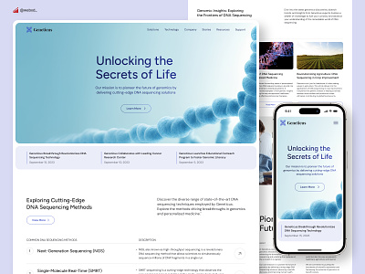 Geneticus - DNA Sequencing Biotech Company biology biotech biotechnology blue chemistry clean design dna figma graphic design home medical modern research science sequencing ui ux webdesign website