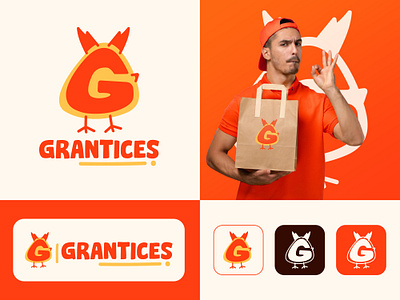 Grantices restaurant branding branding chicken logo logo design orange logo restaurant logo visual identity