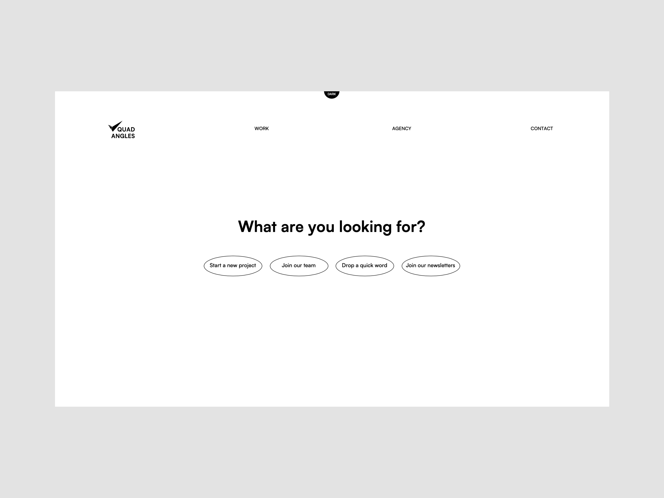Contact page - QuadAngles agency black and white concept contact contact page contact page idea creative website dashboard design idea interactive website minimal platform step by step ui ui design ux ux design web design website