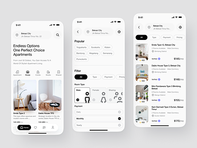 Papa Kost - Mobile Rental Apartment air bnb book booking buy category clean filter homepage layout minimalist mobile mobile apps pricing product design real estate real estate clean rent rental app rental real estate sort