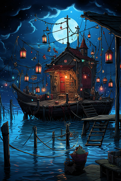 Nautical Nights affinity ai boats illustration pier pro procreate