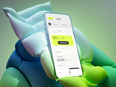 Vital Card iOS app by Milkinside active app calm card credit finance fintech green ios light minimal mobile phone score simple soft sport ui ux vital