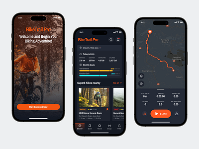 BikeTrail Pro - Biking Adventure App apps bike cyclist darkmode mobileapp statistics
