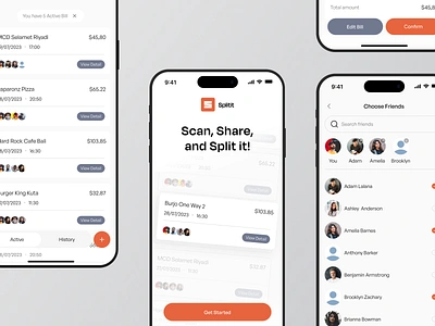 Split Bills App bills card clean contact design finance finance app financial mobile mobile app orange payment split bill split bills split bills app transaction ui