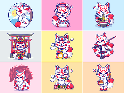 Kitsune🦊⛩️⚔️ animals anime cat costume cute food fox fuji mountain fur gaming icon illustration japan legend logo ninja ramen samurai sushi