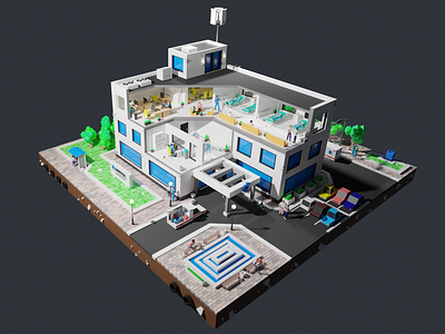 Low Poly Hospital Model 3d 3d game assets 3d illustration 3d modeling blender3d graphic design low poly 3d model