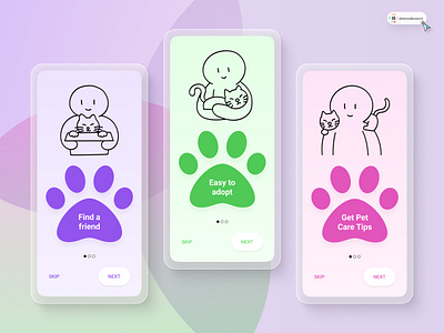 Pet Adoption App Onboarding Screens 3d animation art branding digitaldesign flatdesign graphic design icon illustration innovationsync logo mobile motion graphics nft onboarding product design typography ui vector webdesign