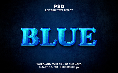 Blue 3D editable text effect design, typography animation blue water modern design psd mockup sea