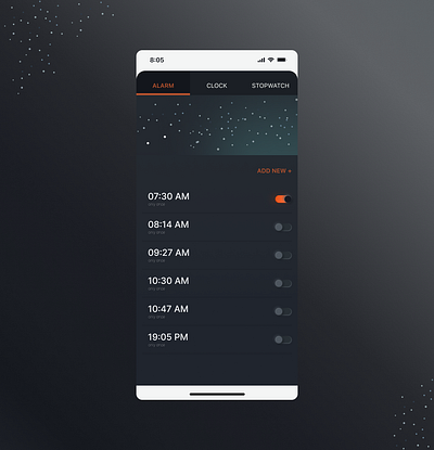 Alarm clock app UI alarm alarm clock app ui dark mode ios minimal mobile ui ui ux web design