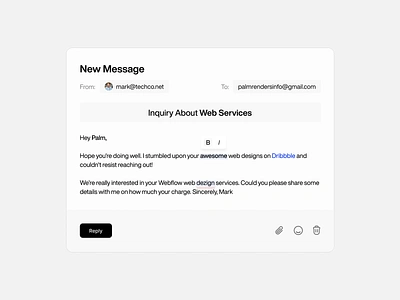 Email — New message card app design card design clean email design graphic design minimal modern new message ui ui card user interface ux