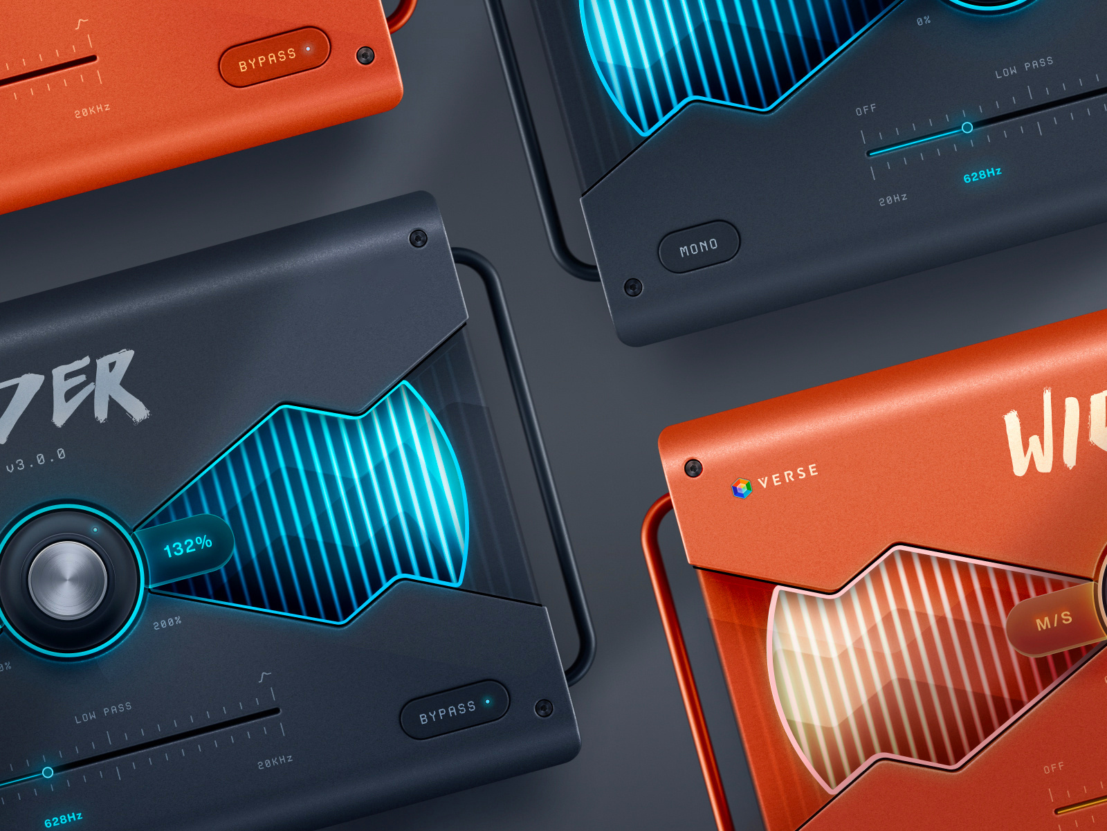 Stereo Audio Plugin 3d animation audio blue button concept dark figma icon interface knob plugin polyverse redshift slider texture ui vst wider wider 3