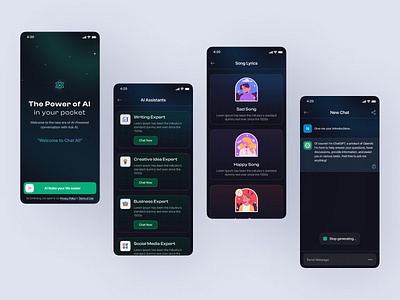 Chat Ai - Mobile app design ai design app design card design chatgpt color dark mode mobile app design mobile ui ui