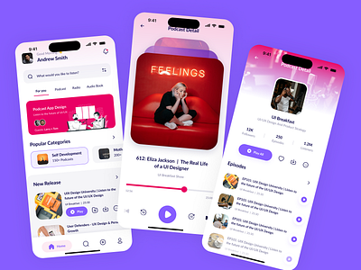 Podcast App adobe xd app app design app ui design figma listening mobile mobile app music app podcast ui ui design ui ux ux