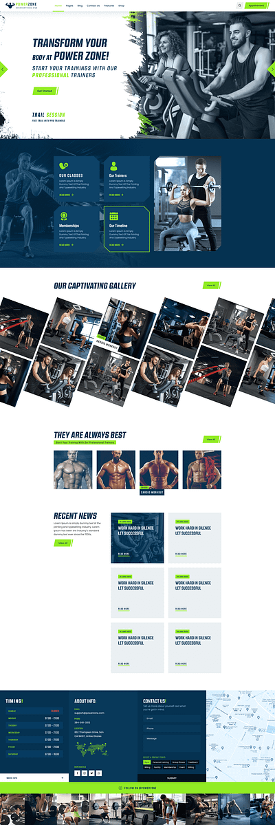 PowerZone - Fitness, Workout & Gym Figma Template creative creative design design figma figma design fitness gym product design template ui uiux website website design workout