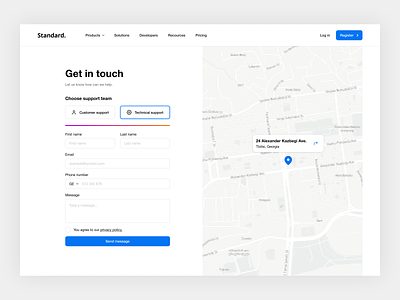 Standard. - Contact page address clean contact contact us dailyui design figma flat form map message minimal page send message ui ux web