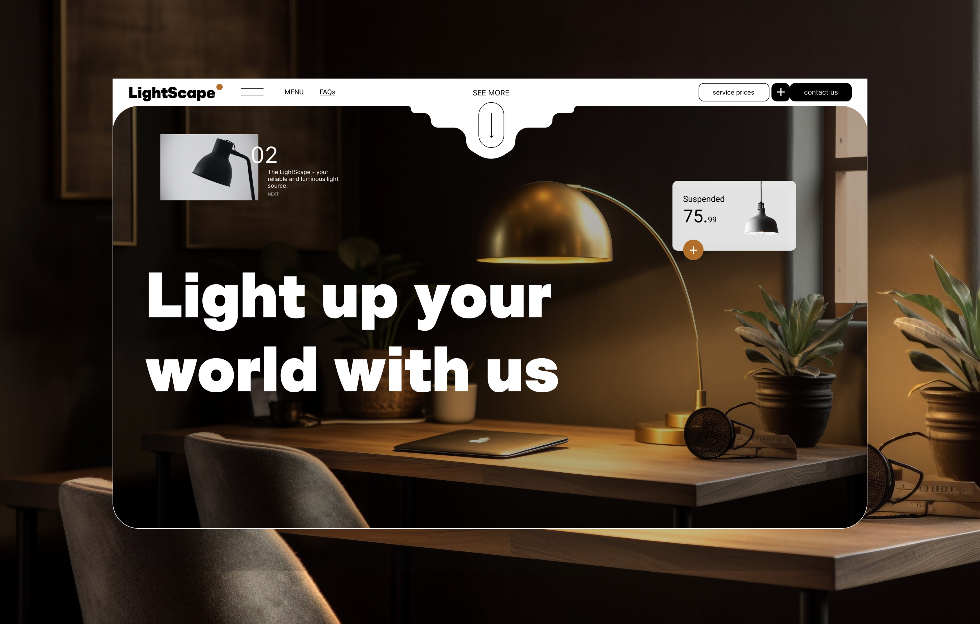 LightScape branding concept decor design ecommerce furniture home house decoration interior lamp light logo minimalism product shop typography ui