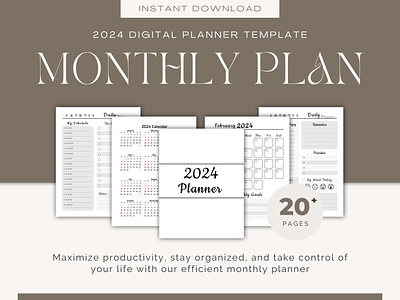 2024 Monthly & Daily Digital Planner Template 2024 2024 calendar 2024 monthly planner 2024 planner daily planner design digital planner graphic design monthly planner mood tracker new year planner planner planner 2024 sheets to do list water tracker weekly planner