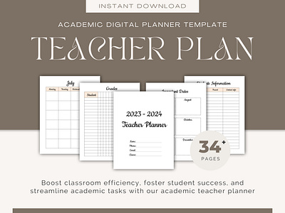 Academic Teacher Planner Template 2023 - 2024 2023 2024 academic year 2023 2024 teacher planner academic year design digital planner editable planner free free planner graphic design planner template printable planner teacher teacher planner teacher planner template teacher sheets