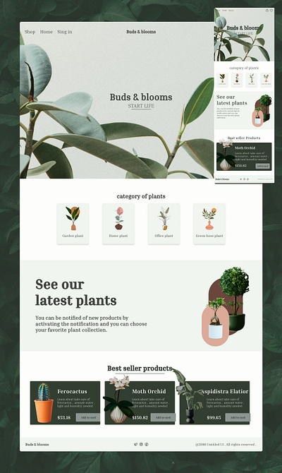 landing page graphic design landing page online store plants store ui web design