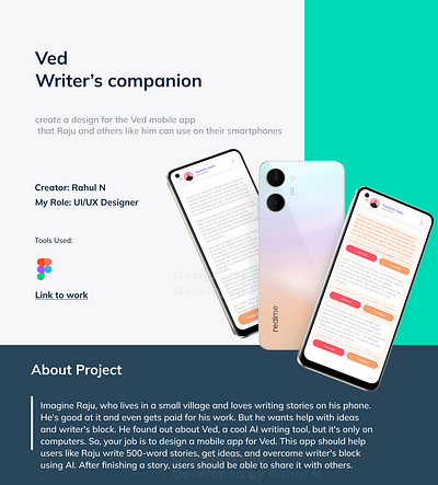 Ved - An AI Based Story/ Content Writer and Publisher ai ai writer androidapp casestudy challenges chatgpt designtask empathy logo openai story writer ui ui ux design ux