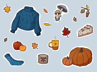 Cozy fall sticker pack autumn cozy cozy season digital illustration fall fall illustration food illustration illustration object illustration pumpkin stickers