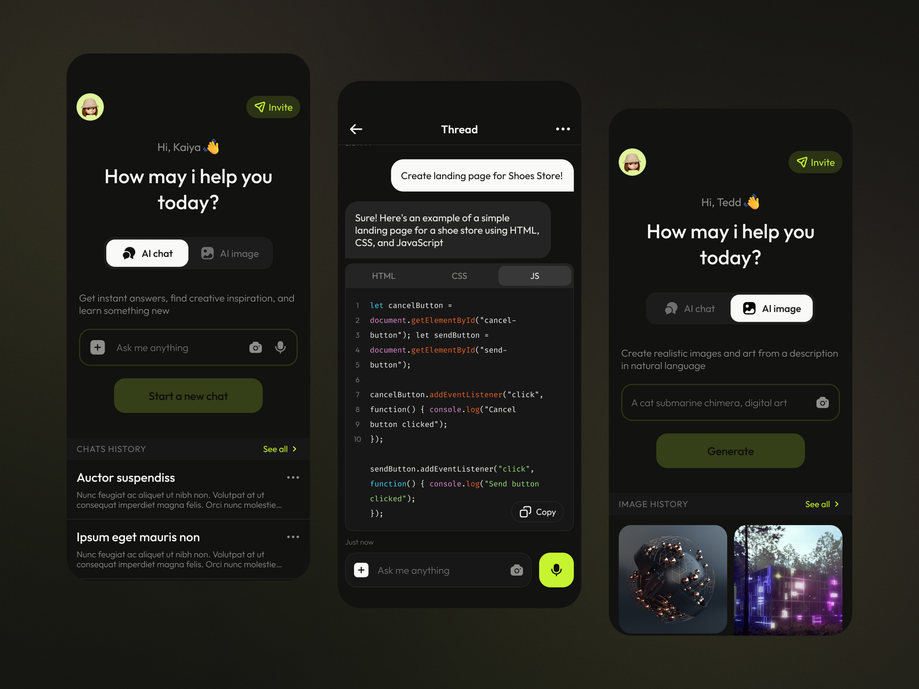 AI Chat & Image App ai ai app ai chat app artificial intelligence chat chatapp creativedesign design digitalart image innovation ios mobile moderndesign photo ui ui design userinterface