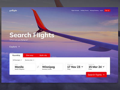 DailyUI Challenge - #068 concept airline dailyui dailyuichallenge flight flight search flight search design flight search landing page landing page search flights design travel ui design uichallenge uidesign