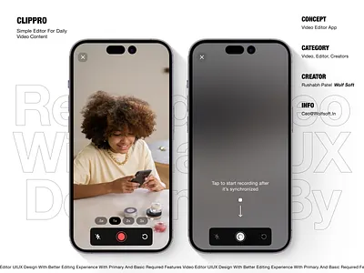 Clip Pro - Recording video within the editor app adobe after effect ai android app auto canva edit editing editor ios mobile recording saas software studio ui uiux ux video