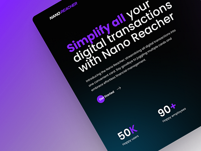 Nano Reacher crypto dark design figma fintech purple saas ui uiux ux web design website