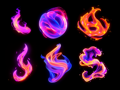 Neon glowing abstract flame shapes abstract ai generated assets bold colorful energy fire flame glowing gradient graphic design iridescent neon set shape vibrant
