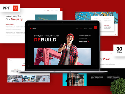 Rebuild - Construction & Building Powerpoint Templates business construction engineer engineering industrial portfolio powerpoint presentation real estate red template
