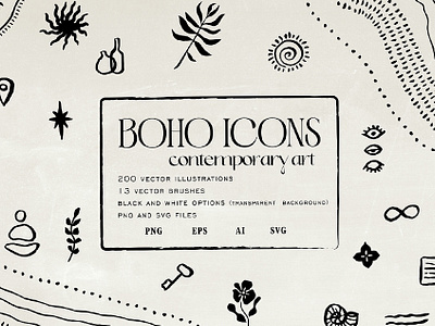 BOHO icons bundle boho clip art contemporary art elements bundle folk graphic design graphic designer icon icons illustrations illustrator ink logo symbols