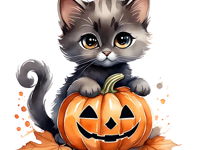 Halloween kitten halloween illustration halloween kitten watecolor kitten