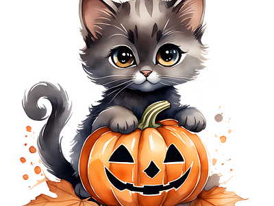 Halloween kitten halloween illustration halloween kitten watecolor kitten