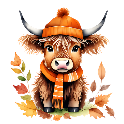 Watercolor highland cow autumn illustration illustration