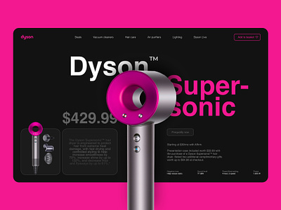Landing page for Dyson Supersonic dyson landing pink ui web