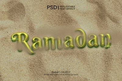 Gold 3D Effect Text In The Desert banner design editable festival graphic design illustration islamic logo mubarak psd ramadan template text effect ui