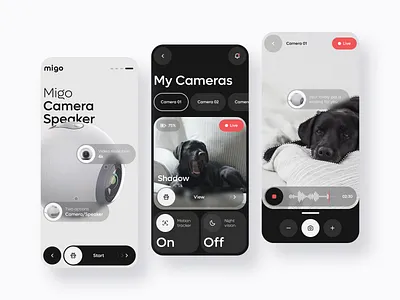 Migo - Smart camera for connecting with your pet app application camera concept design device dogs ios mobile mobile app monitor pet pets smart smart home speaker ui ui ux ux video