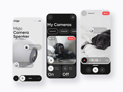 Migo - Smart camera for connecting with your pet app application camera concept design device dogs ios mobile mobile app monitor pet pets smart smart home speaker ui ui ux ux video