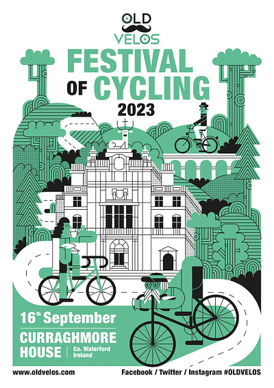 Festival of Cycling 2d character cycling design digital event flat folioart green illustration john devolle line poster sport vector