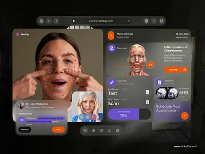 Spatial Healthcare Video Consultation UI 3d animation apple vision pro ar augumented branding dark mode glassmorphism graphic design healthcare medical motion graphics reality spatial design telehealth ui ux vision pro vr